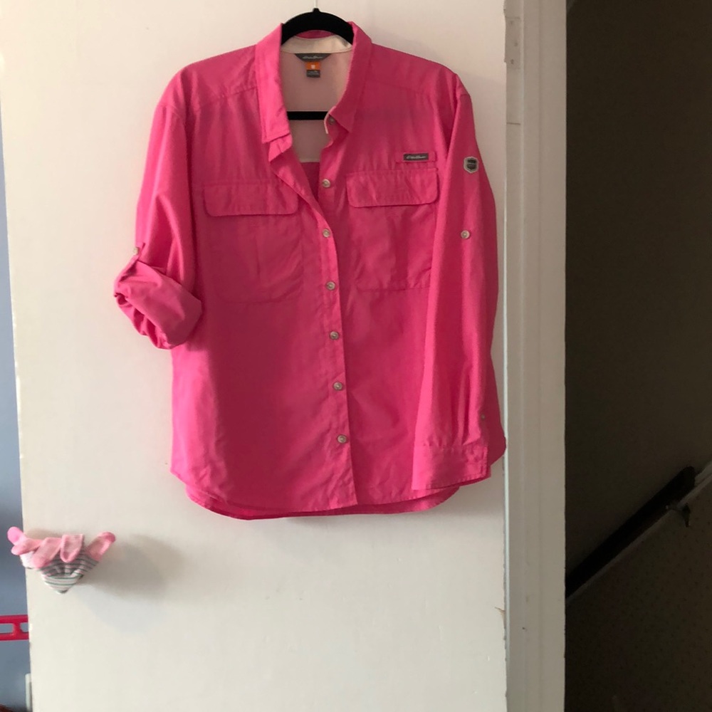 Eddie Bauer Women’s Pink Lightweight Button-Up Fishing Shirt